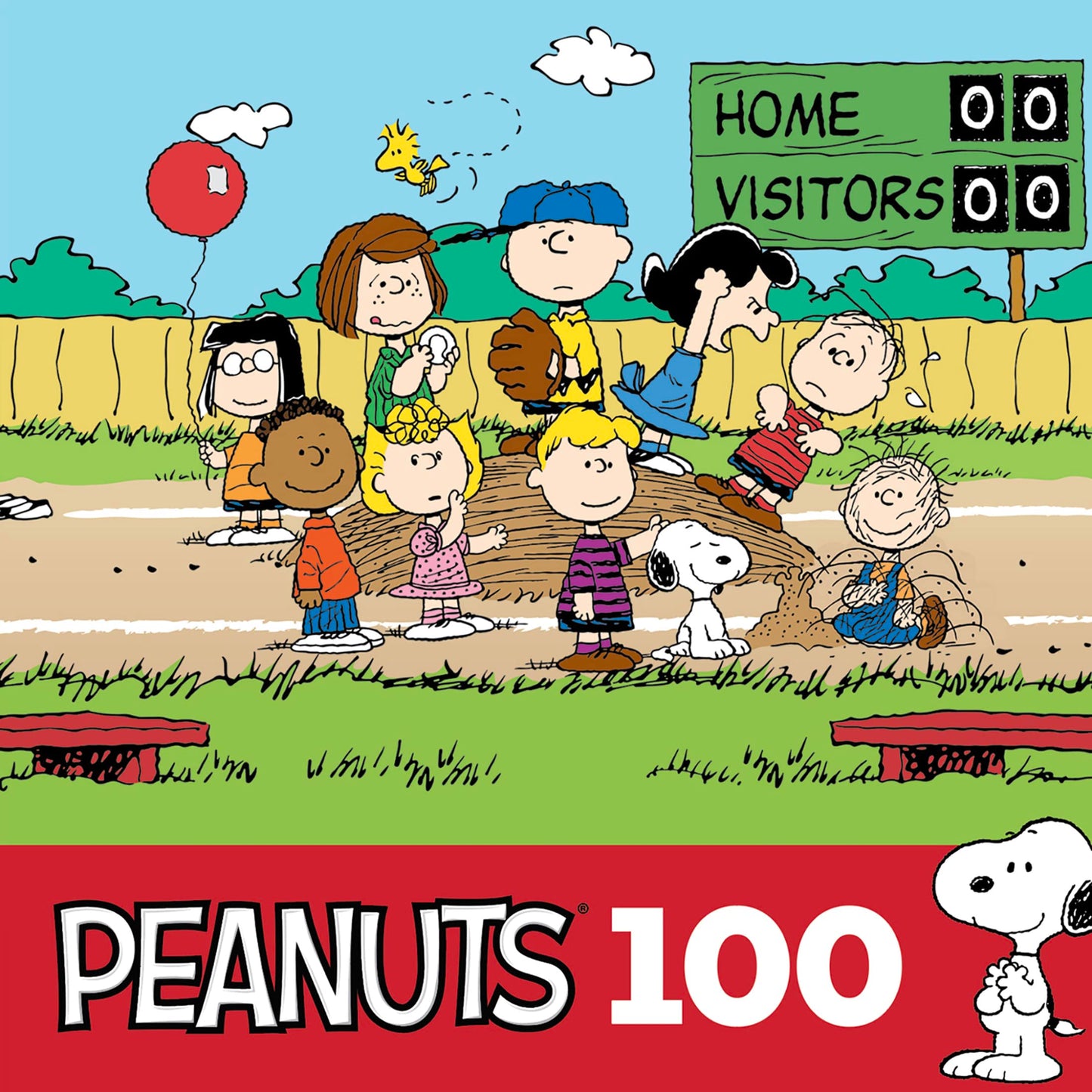 RoseArt Peanuts Baseball 100-Piece Jigsaw Puzzle for Kids & Adults, Multi-colored, Cardboard, Model 8669ZZA