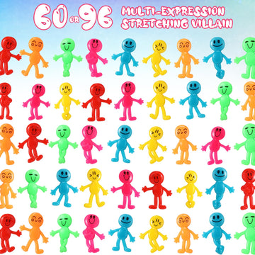96 Pcs Stretchy Bendable Man, Treasure Box Toys For Classroom, Stretchable Smile Figures, Assorted Color Bendable Toys, Carnival