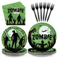 Grencian 96Pcs Halloween Zombie Party Supplies Green Spooky Zombie Plates and Napkins Horror Themed Tableware Sets for Halloween