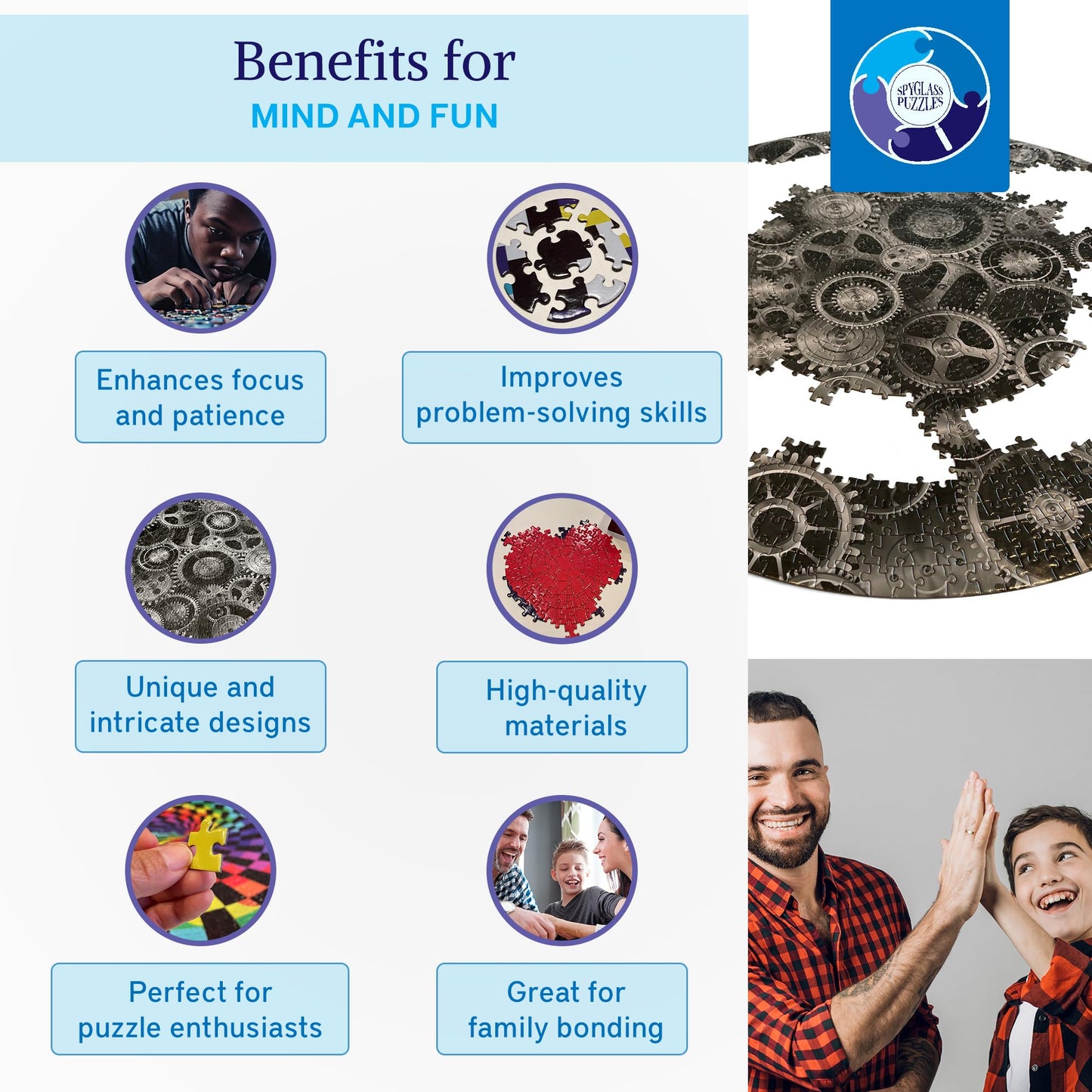 Jigsaw Puzzles For Adults 1000 Pieces Hard Puzzles For Adults And Kids - Unique Round Puzzle - Difficult Near Impossible Black And White Puzzles Fun Gear Puzzle By Spyglass Puzzles