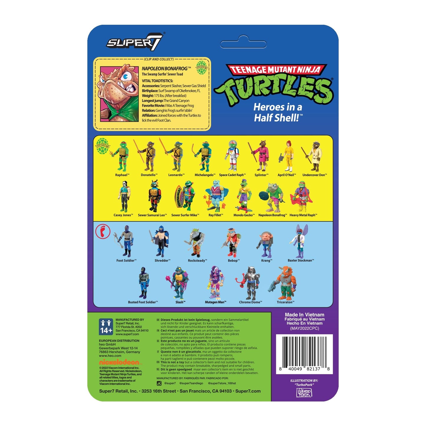 Super7 Teenage Mutant Ninja Turtles Napoleon Bonafrog - 3.75' Tmnt Action Figure With Accessories Classic Cartoon Collectibles And Retro Toys