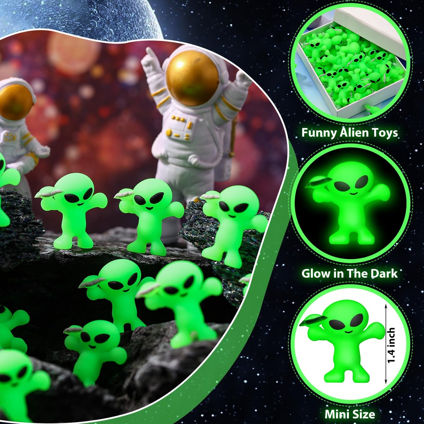 CroBlissful 100 Pcs Mini Alien Figures Glow in The Dark Space Ship Tiny Small Alien Figurine for Easter Toys Bulk Gift Space Par