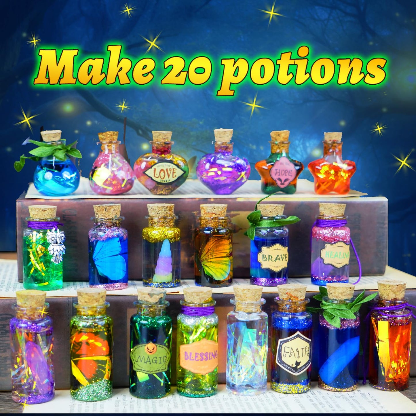 Fomomdi Diy Wizard Potions Kit For Kids, Magic Mix 20 Bottles Fairy Magic Potions, Holiday Art Craft Decoration Birthday Gift Fo