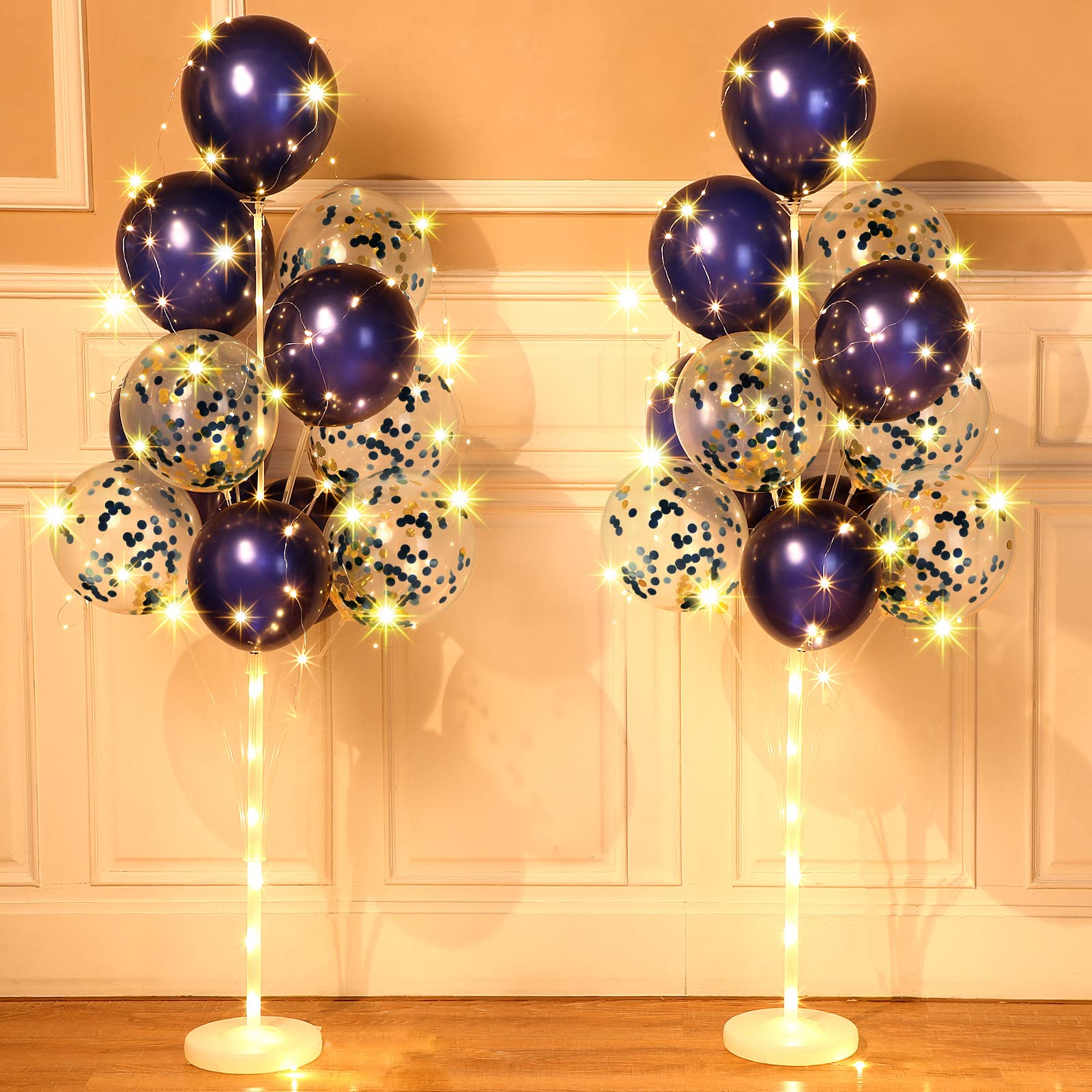 2 Sets Floor Balloon Column Stand Kit With Led Lights 40 Pcs Balloons, Balloon Holder Centerpieces Balloon Tower Stand For Baby Shower Birthday Bridal Wedding Party (Green)