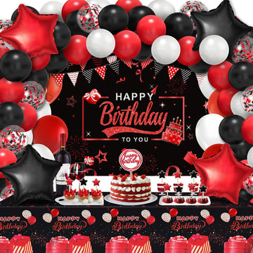 Red Birthday Decorations For Men Women Boys Girls, Red And Black Party Decorations, Include Balloons Arch Garland Kit, Happy Bir