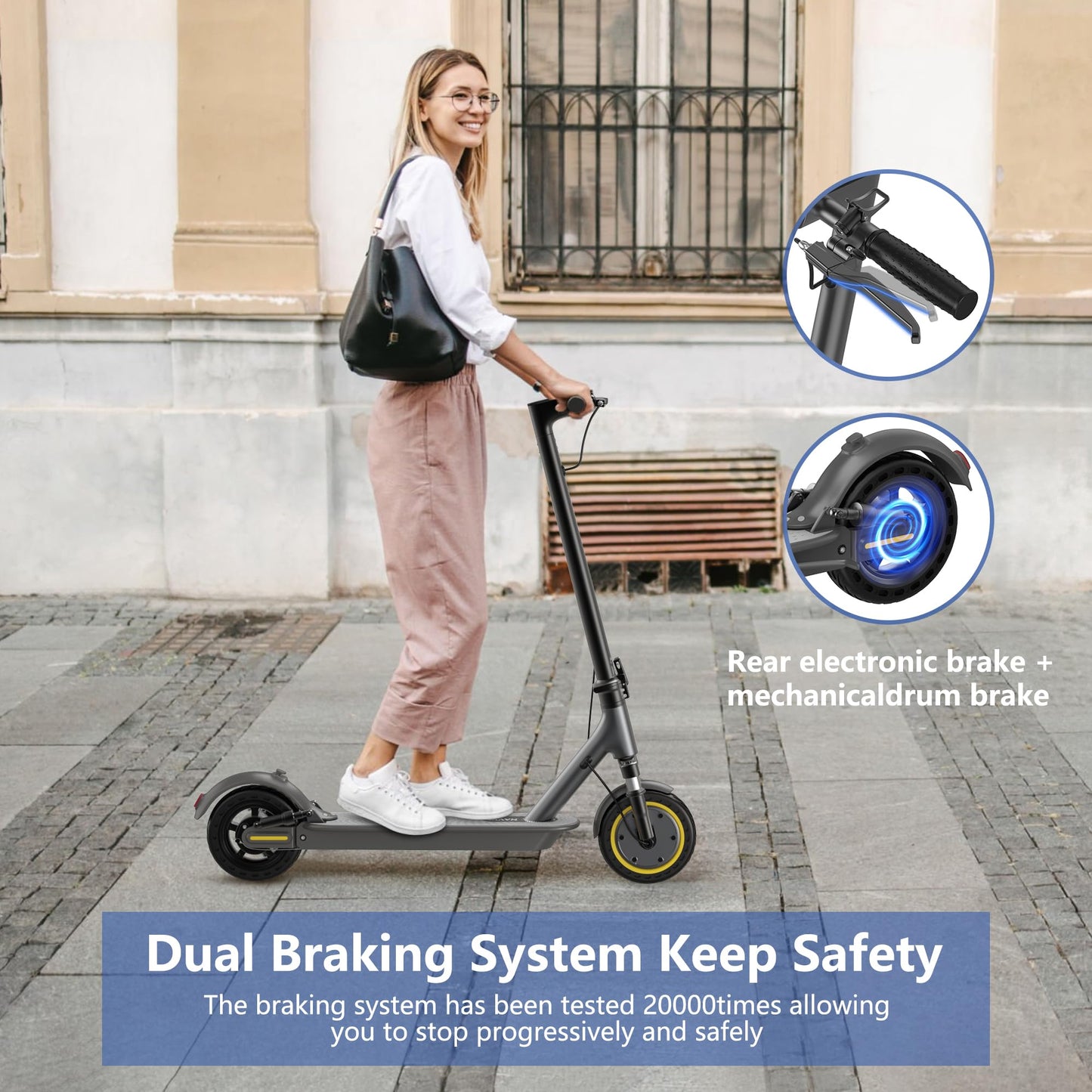 Navic Electric Scooter Adults, 19Mph Top Speed, 19 Miles Range, 8.5'' Solid Tires, Folding E-Scooter With Dual Braking Dual Susp