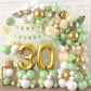 30Th Birthday Decorations Sage Green,30Th Birthday Balloon Garland Party Decorations With Number 30 Foil Balloons,Happy Birthday