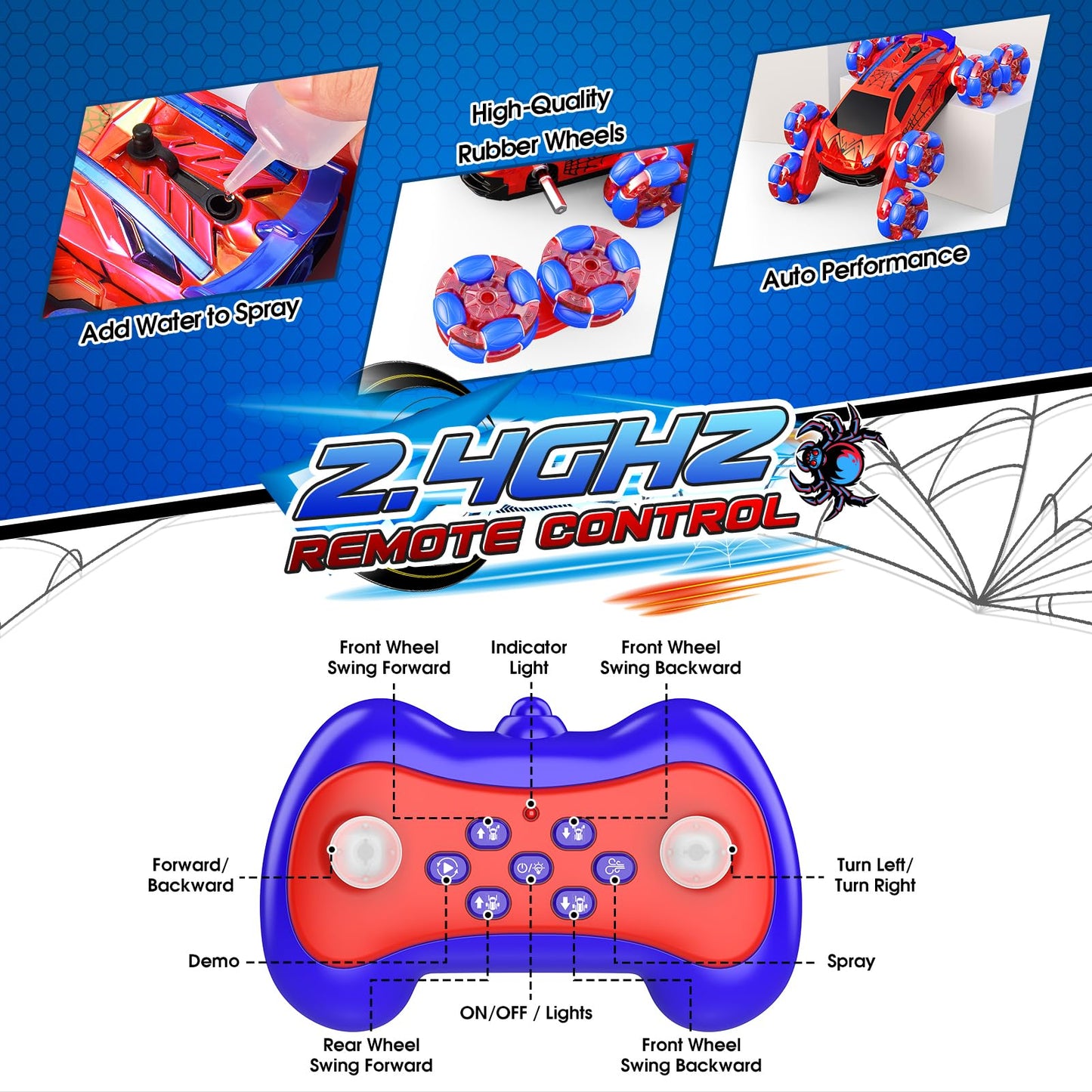 Yeriayha Remote Control Car, 8Wd Rc Stunt Car Kids Toys For Age 8-13 Double Sided 360 Rotating Rc Car Rechargeable Racing Drift