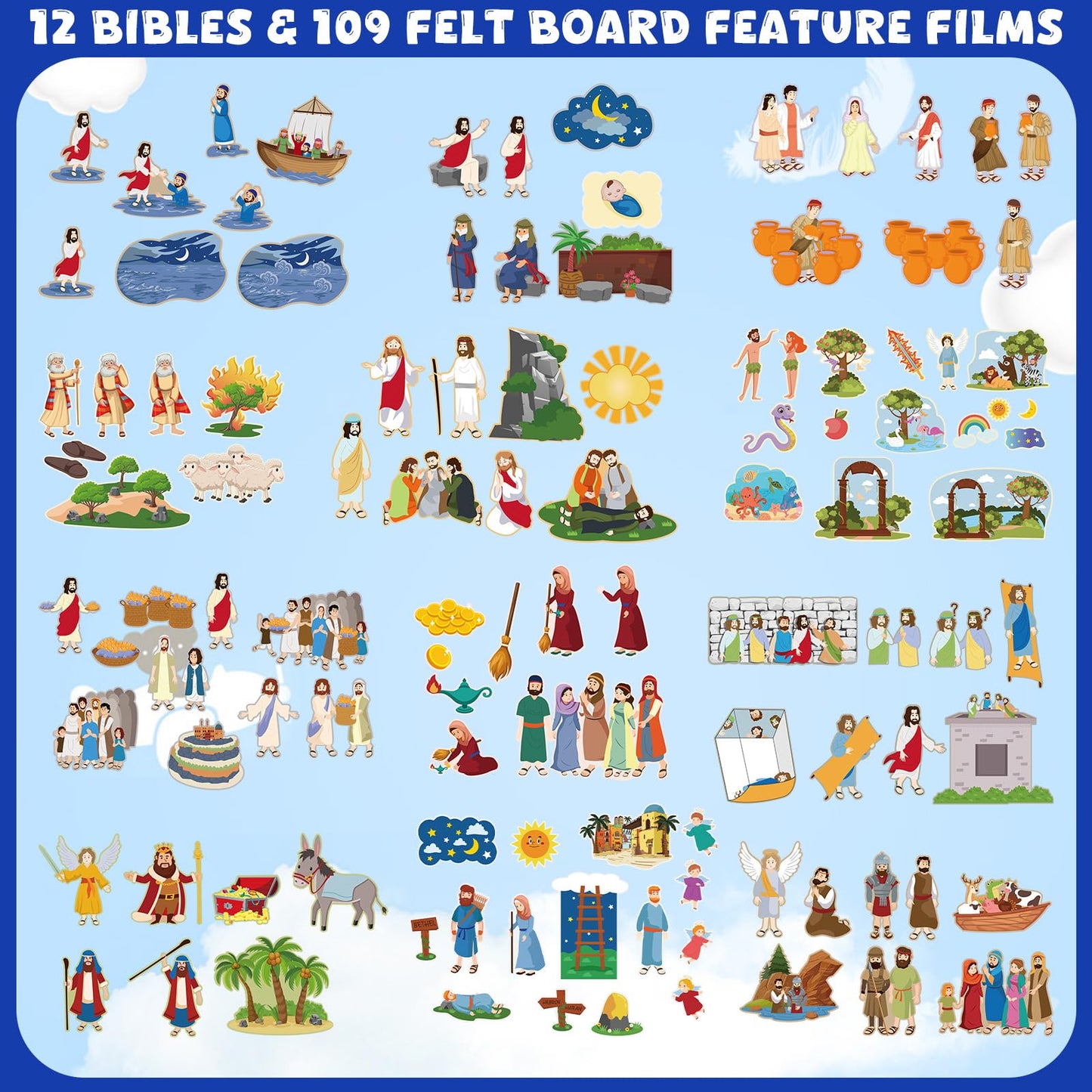 Windkream 12 Set Felt Board Stories Pieces Set Felt Animals Bible Fairy Tales For Preschool Animals Figures Flannel Board Storie