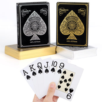 Plastic Playing Cards Waterproof Cards Deck of Cards Jumbo Index Large Print Playing Cards for mature-themeds enhanced Professional game-style Card Set for Texas Hold'em Card Games Metallic Gold & Silver(6 Pack)