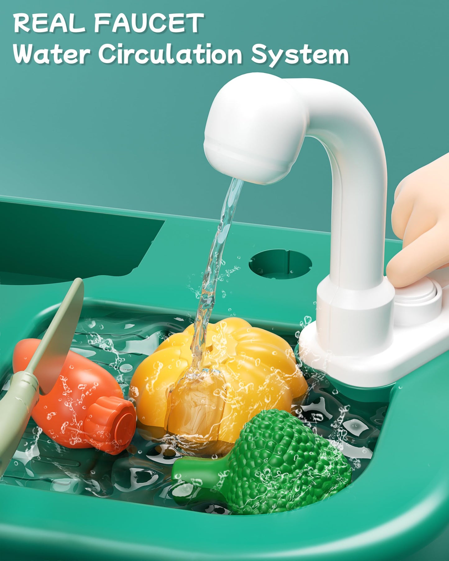 49Pcs Kitchen Playset for Boys & Girls, Kid Play Kitchen with Realistic Lights & Sounds, Spray Sink Toy Kitchen Accessories, Pre