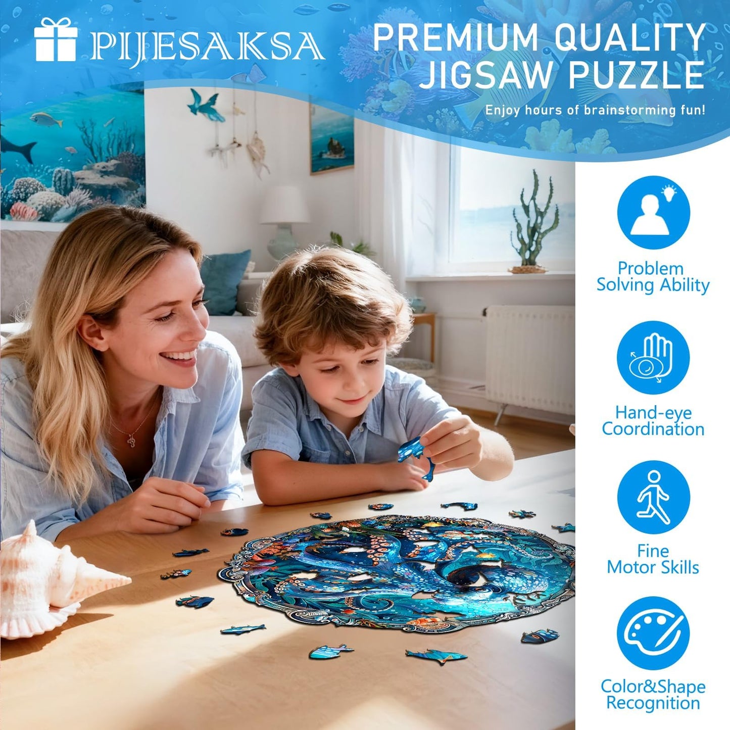 Wooden Puzzles for mature-themeds  Mystic Tentacles Wooden Jigsaw Puzzle  Wood Puzzles mature-themed  Unique Shaped Octopus Puzzle for mature-themeds  Fun Gifts & Home Decor (L-13.4 * 13.4in - 290 pcs)