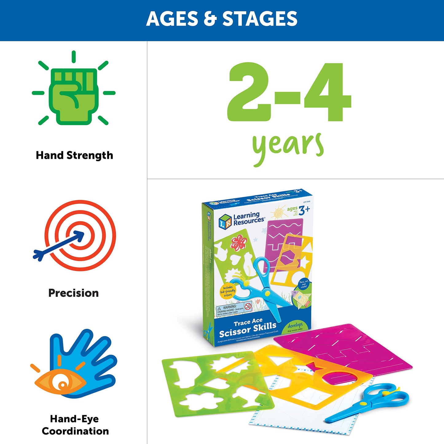 Learning Resources Trace Ace Scissor Skills Set - 7 Pieces, Ages 3+ Toddler Learning Supplies, Homeschool and Classroom Activiti