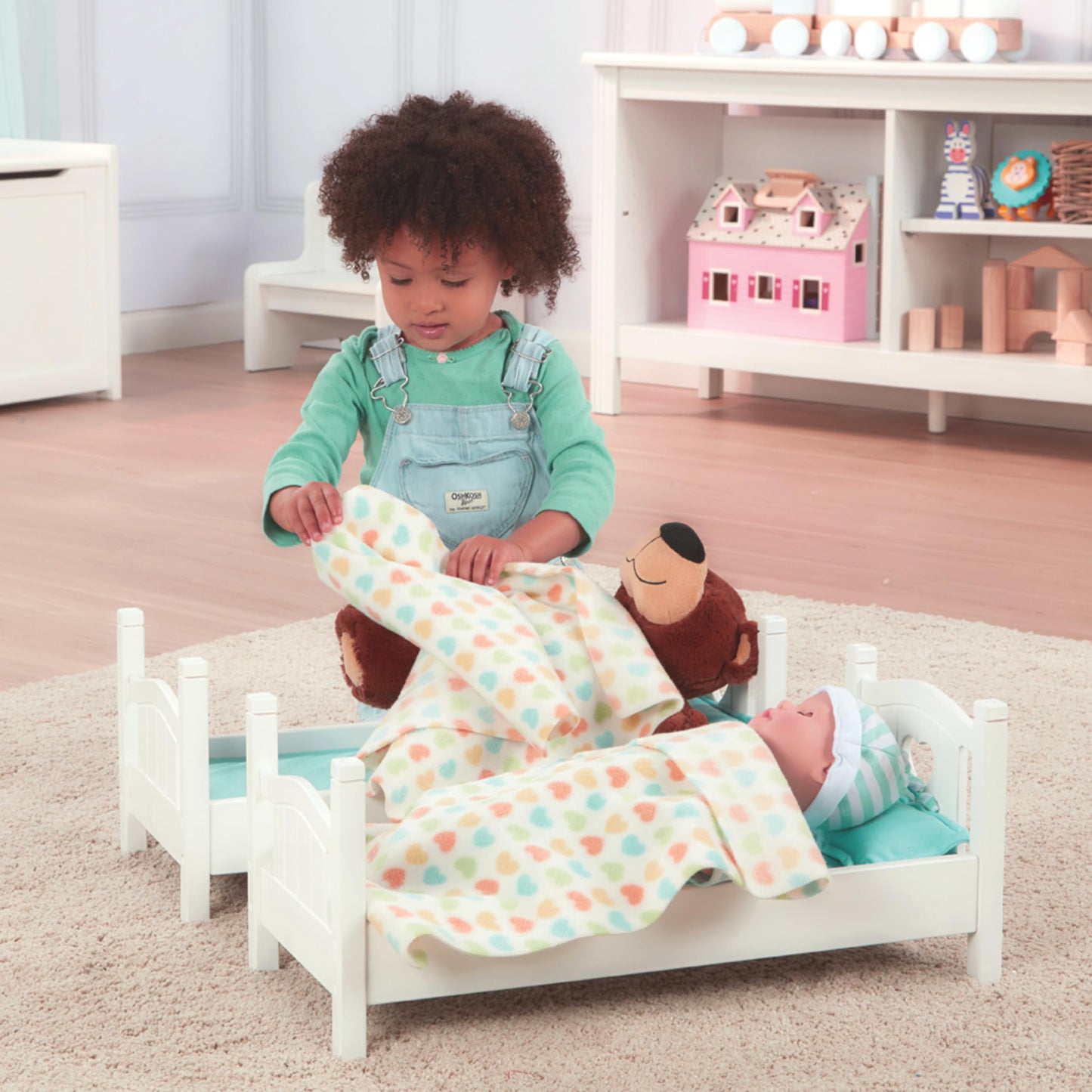Melissa & Doug Mine To Love Wooden Play Bunk Bed For Dolls-Stuffed Animals - White (2 Beds, 17.4   H X 9.1   W X 20.7   L Assemb