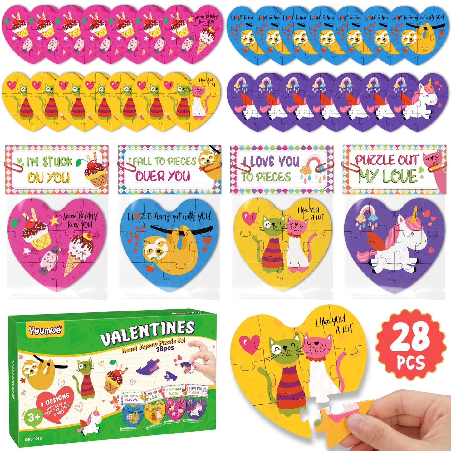 28 Pack Valentines Day Greeting Cards With Toys For Kids, Mini Fingerboard Valentine School Classroom Exchange Prizes For Studen