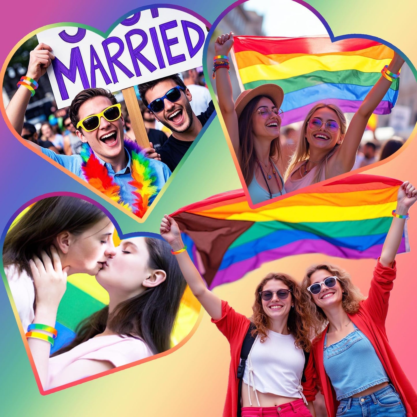 Junebrushs 24Pcs Gay Pride Silicone Bracelets Lgbt Rainbow Rubber Wristbands For Parades Decorations Party Favors Accessories (6