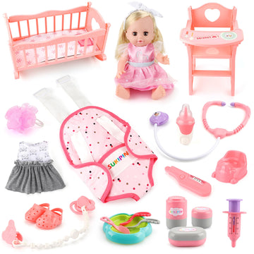 Sukipin Baby Doll Playsets For Girls, Baby Doll With Accessories Set For Girls 3-5, Baby Doll Set For 3 4 5 Year Old Girls Gifts