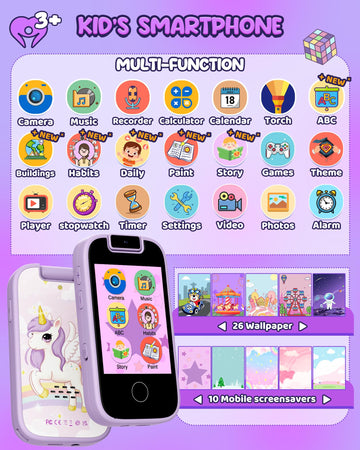 Shiningstone Kids Smart Phone for Girls, Kid Toy Phone for Toddlers, Toddler Phone with Dual Camera Puzzle Games Touchscreen, Le
