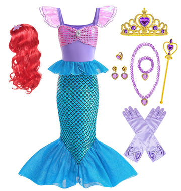 Huutiomys Little Girl Luxury Mermaid Costume Princess Dress For Girls With Accessories (Blue, 4-5 Years)