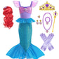 Huutiomys Little Girl Luxury Mermaid Costume Princess Dress For Girls With Accessories (Blue, 3-4 Years)