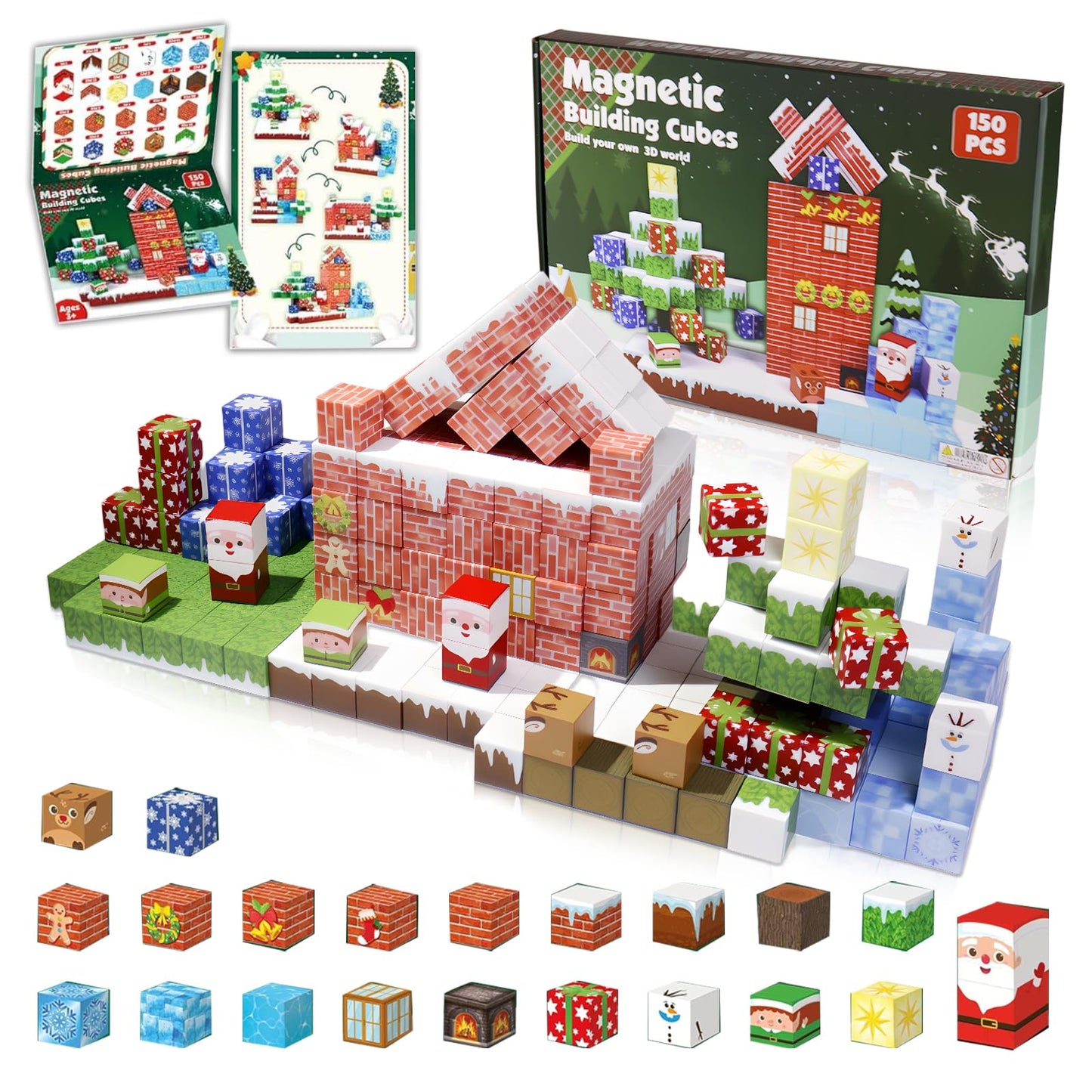 Magnetic Blocks - 150 Pcs Magnets Block 3D Sensory Educational Interactive Building Toy Set For Toddlers Kindergarten Creative S