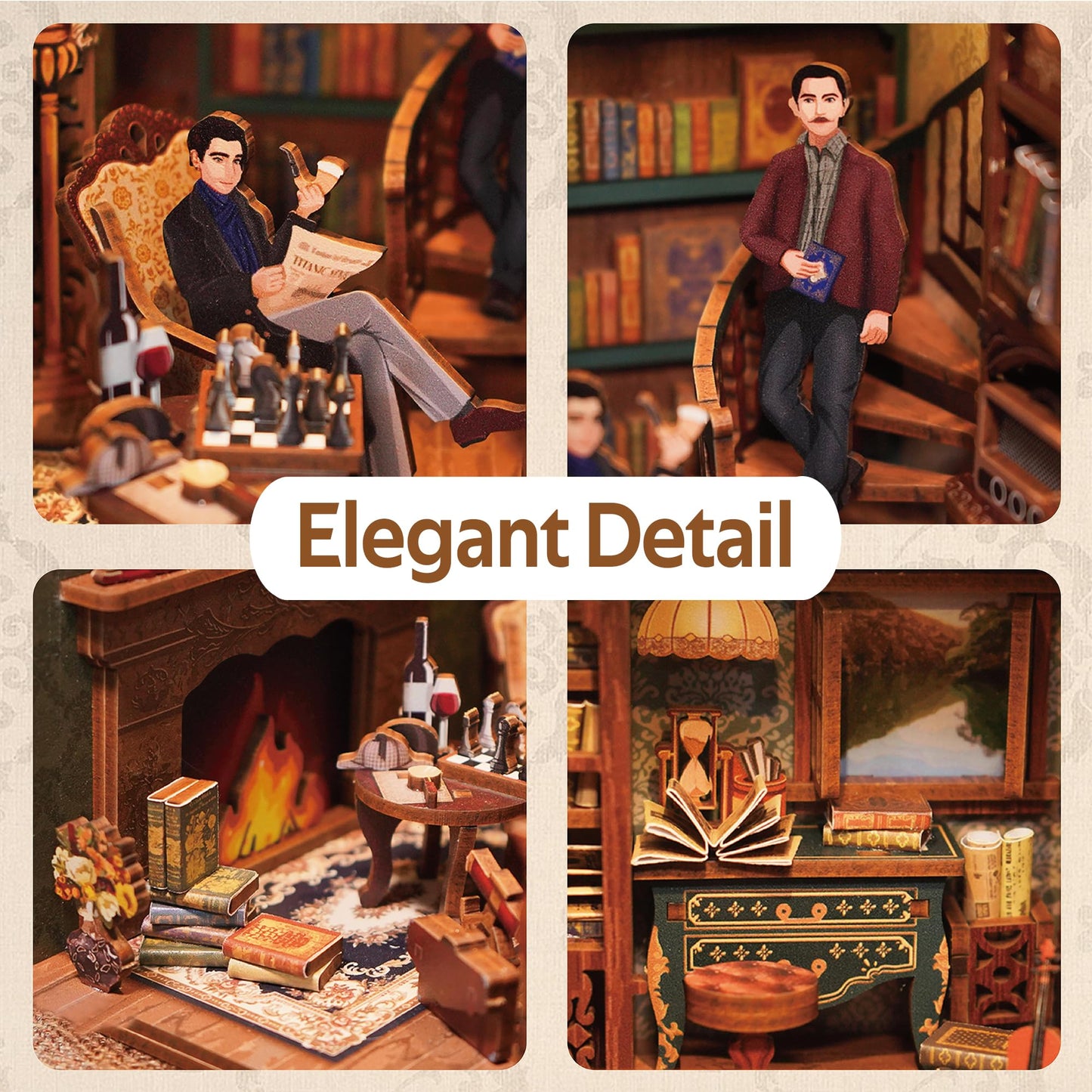 Tonecheer Diy Book Nook Kit For Adults, Wooden 3D Puzzle Bookend Bookshelf Insert Decor, Detective Booknook Miniature House Kit