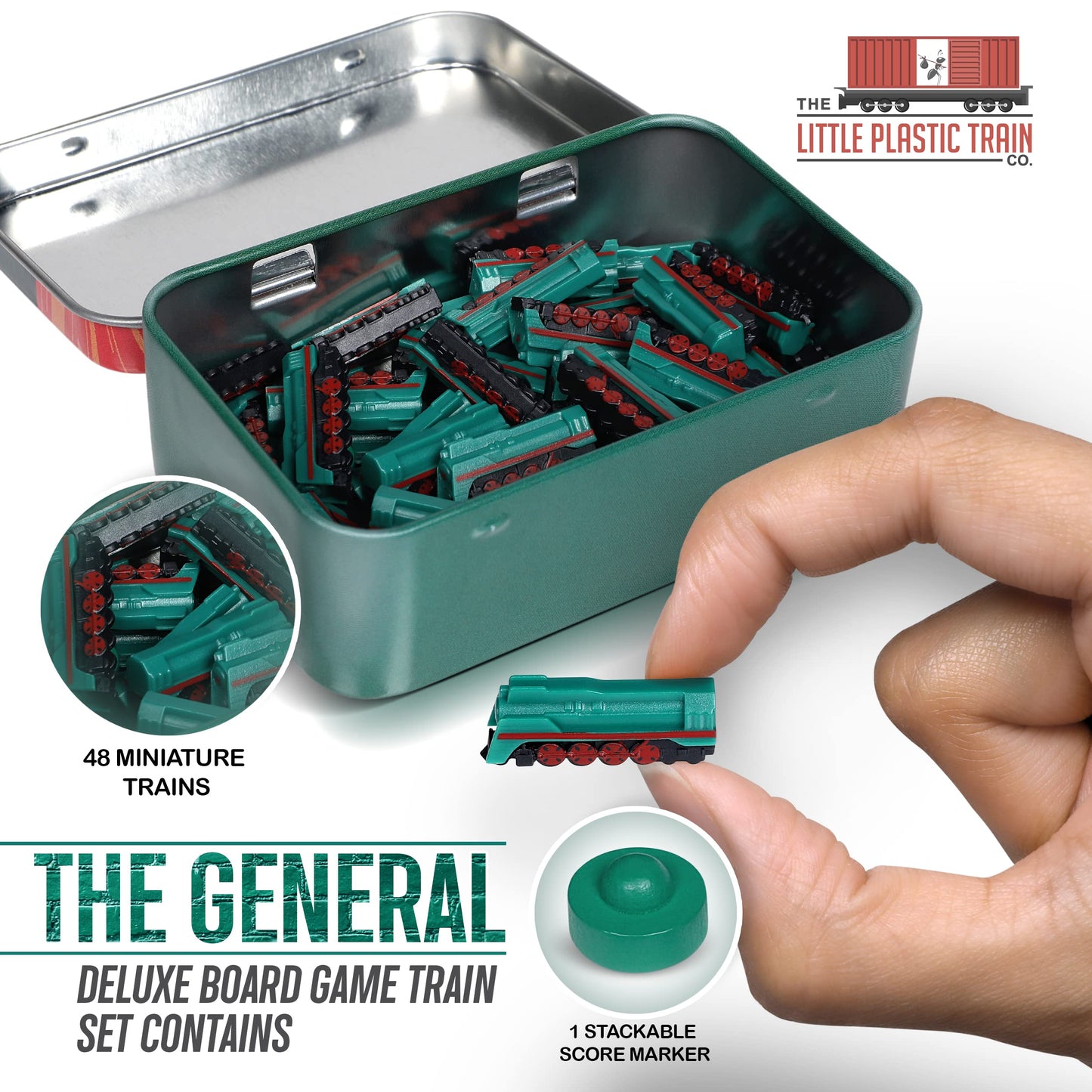The Little Plastic Train Co. General Deluxe Train Set - Miniature Player Pieces for Board Games, Green, Model 92333