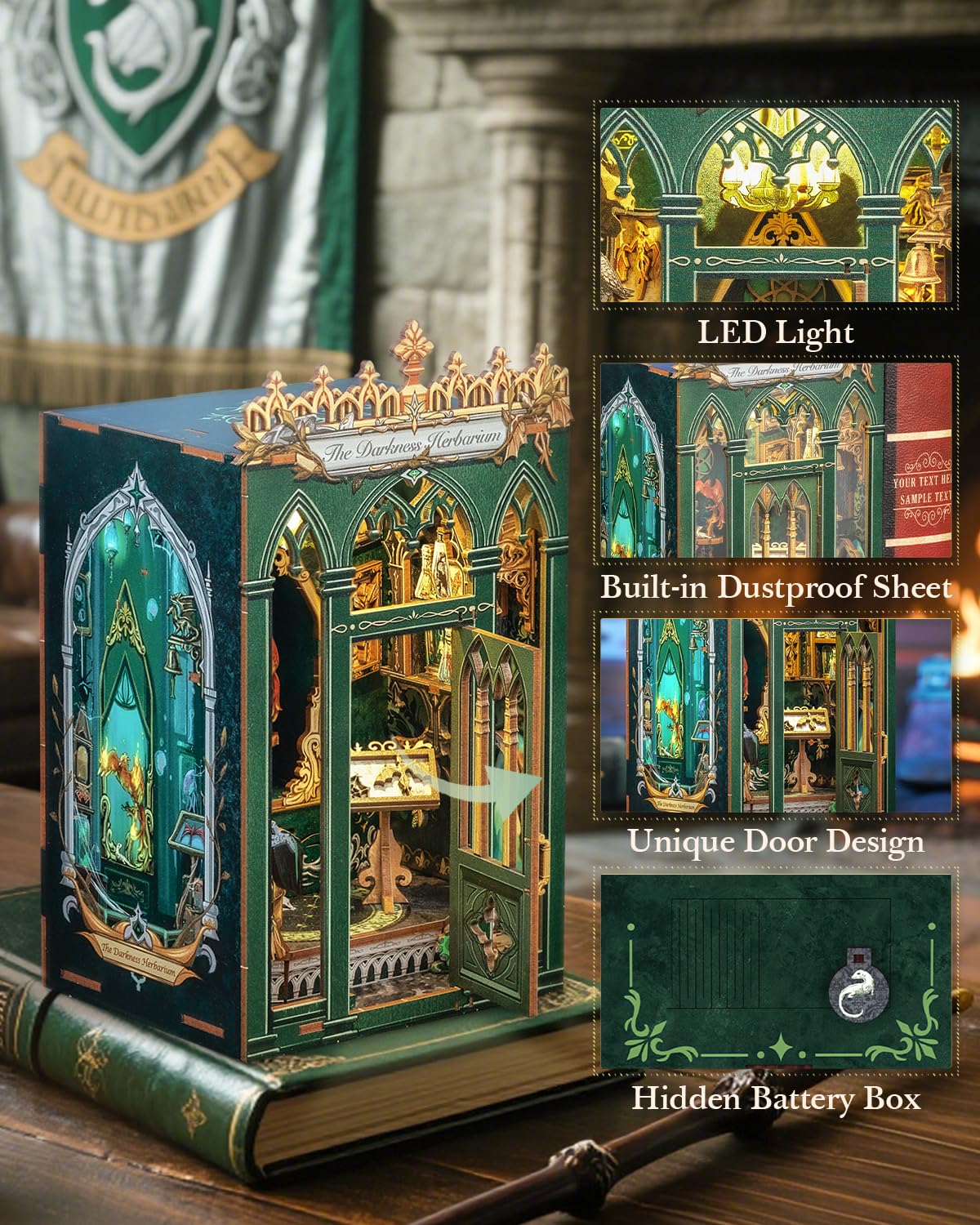 CUTEBEE Book Nook Kit - DIY Miniature House Dollhouse Kit for mature-themed and Teens  Booknook Bookshelf Decor Alley Model Build with LED Light  Gifts for Family and Friends (The Darkness Herbarium)