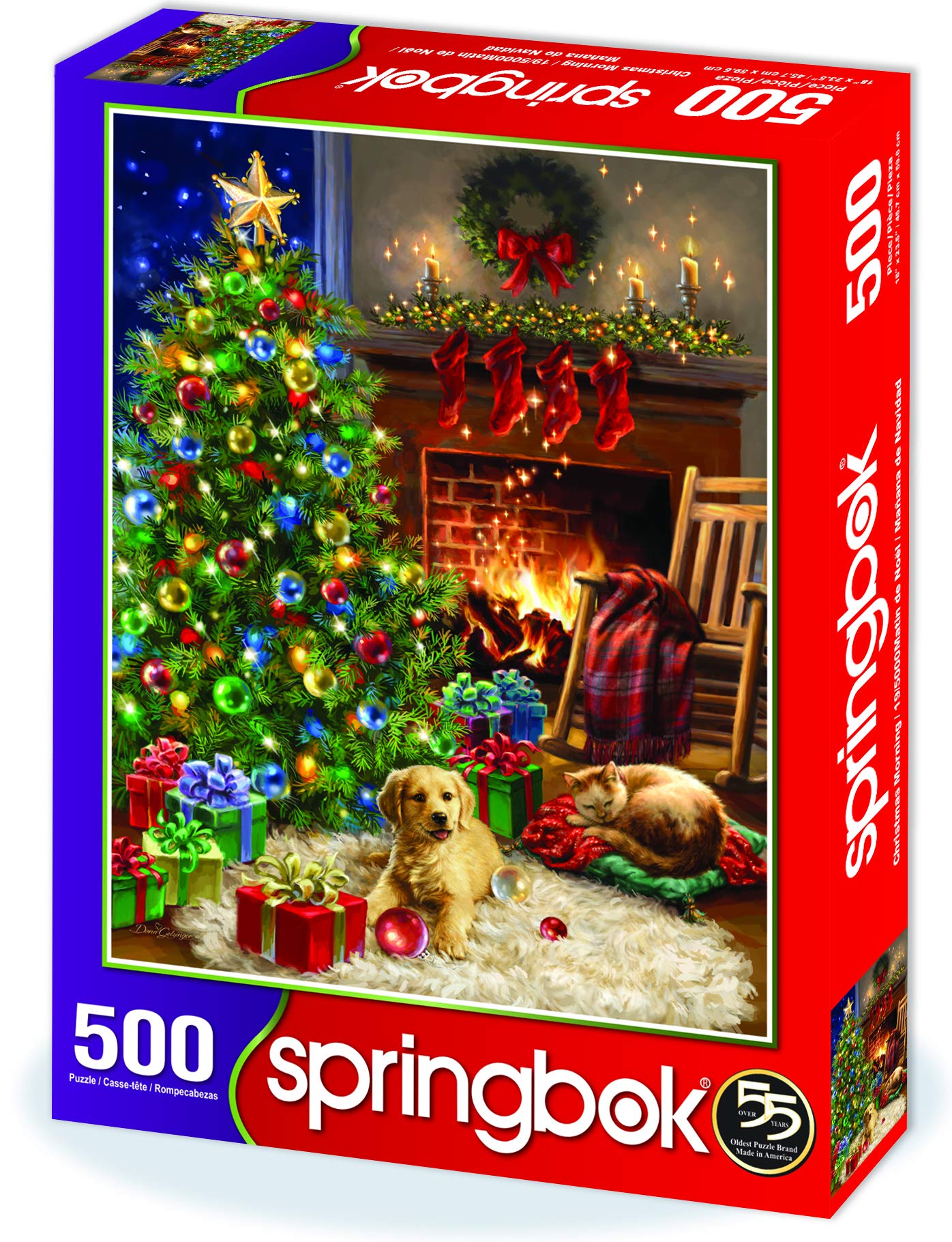 Springbok 500 Piece Jigsaw Puzzle - Cozy Christmas Morning Scene, Multi-Color, Engineered Wood, Model 34-01584