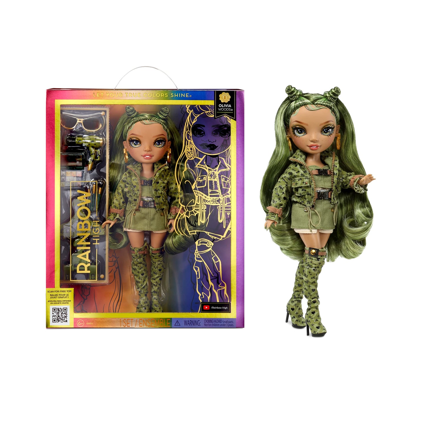 Rainbow High Olivia- Camo Green Fashion Doll. Fashionable Outfit & 10+ Colorful Play Accessories. Great Gift For Kids 4-12 Years Old And Collectors.