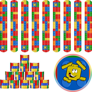 Civaner 24 Pieces Color Brick Party Slap Bracelet Colorful Building Blocks Pattern Slap Bracelets for Building Blocks Party Favo
