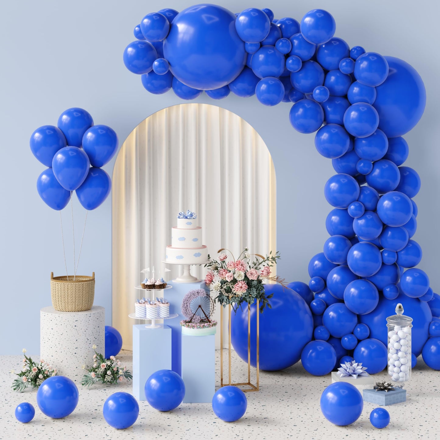 154Pcs Royal Blue Balloons Garland Arch Kit In Different Sizes 5/10/12/18 Inch Royal Blue Balloons For Birthday Party Decoration