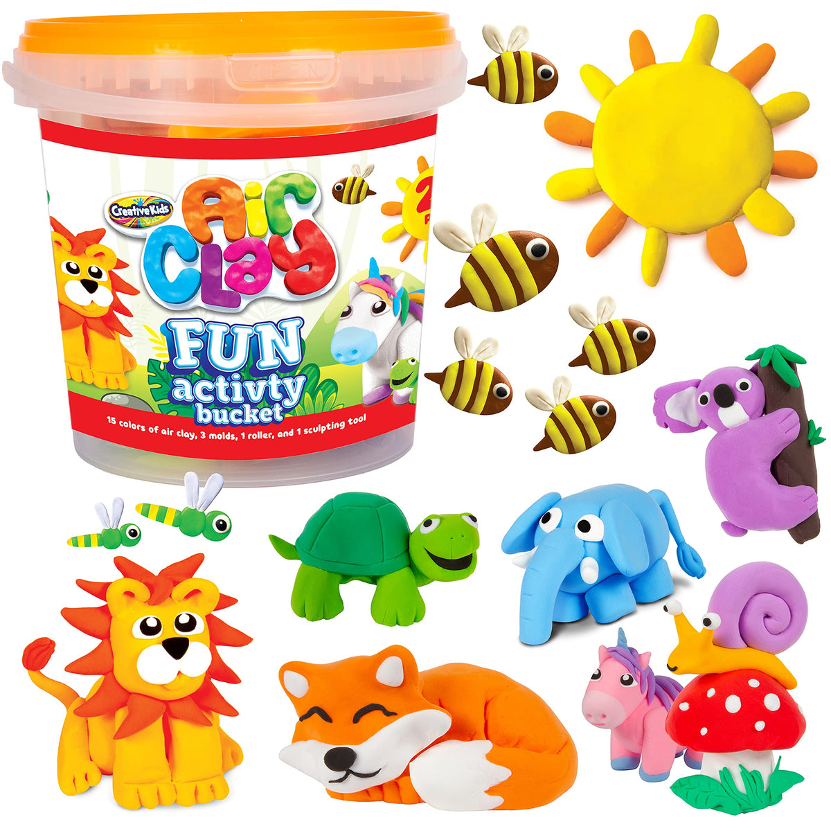 Air Clay Fun Activity Bucket  15 Vibrant Colors And 5 Modeling Tools  Air Dry Clay For Kids  Soft Molding Clay For Kids  Diy
