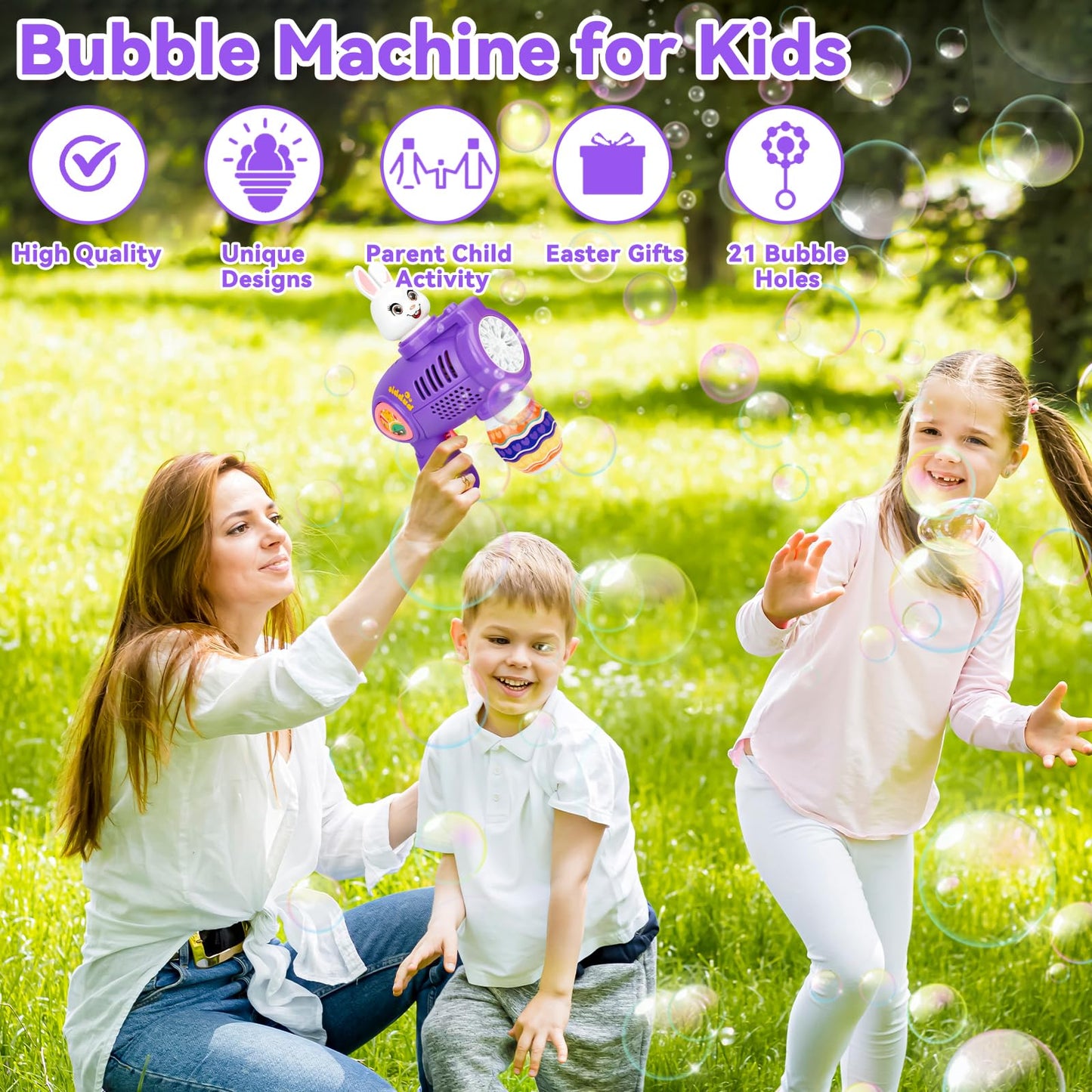 Zuicxlsy Easter Bunny Bubble Machine,Bubble Machine For Kids,Automatic Bubble Blower With Bubbles Solution, Bunny Bubbles Birthd