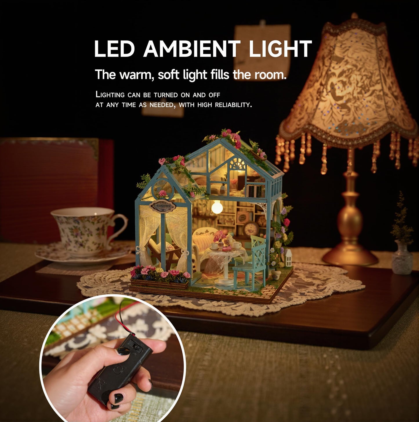 Vaki Vaki Miniature House Kit With Led Light, Book Nook Kit With Cover For Birthday, 3D Wooden Bookends Puzzle, Bookshelf Decor