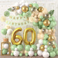 60Th Birthday Decorations Sage Green,60Th Birthday Balloon Garland Party Decorations With Number 60 Foil Balloons,Happy Birthday