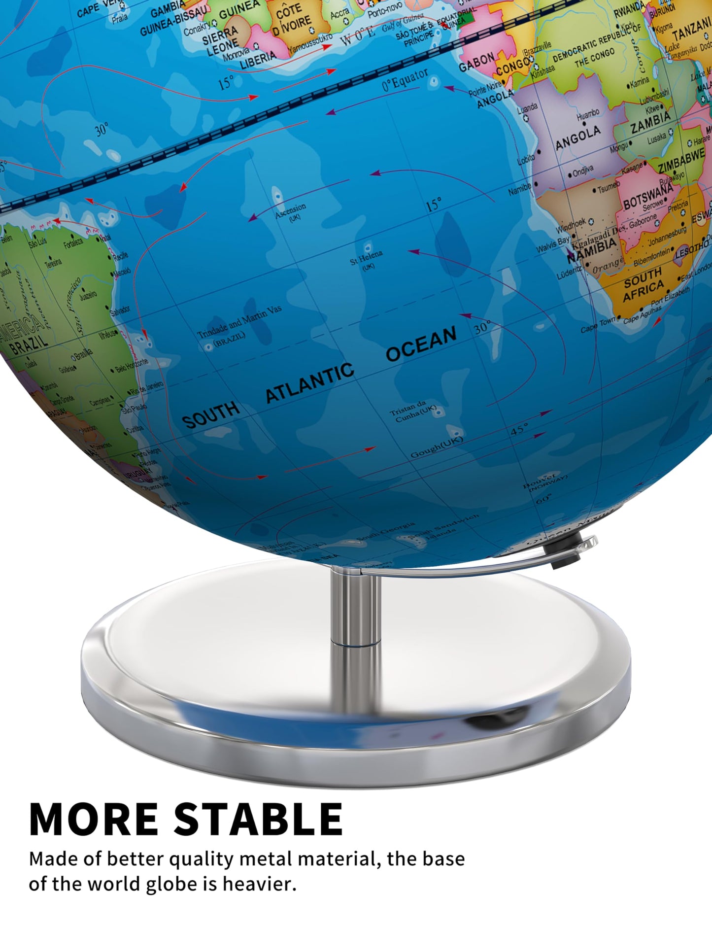 Soundance 13 Inch World Globe With Stable Heavy Metal Base, Educational Globe For Kids Learning, Large Globe Lamp With Colorful