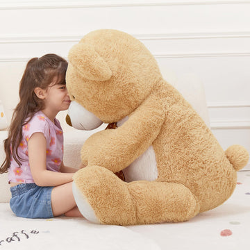 Morismos Giant Teddy Bear 4 Feet Stuffed Animal For Girlfriend,Big Cuddly Stuffed Brown Bear For Kids,Baby Shower Decor,Life Size Giant Teddy With Hearts For Valentine Birthday Gift Women Wife
