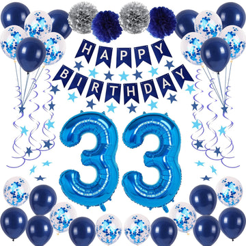 Naninuneno 33Rd Blue Birthday Party Decorations For Boy Girl Men Women, Happy 33 Birthday Balloons Supplies With Happy Birthday