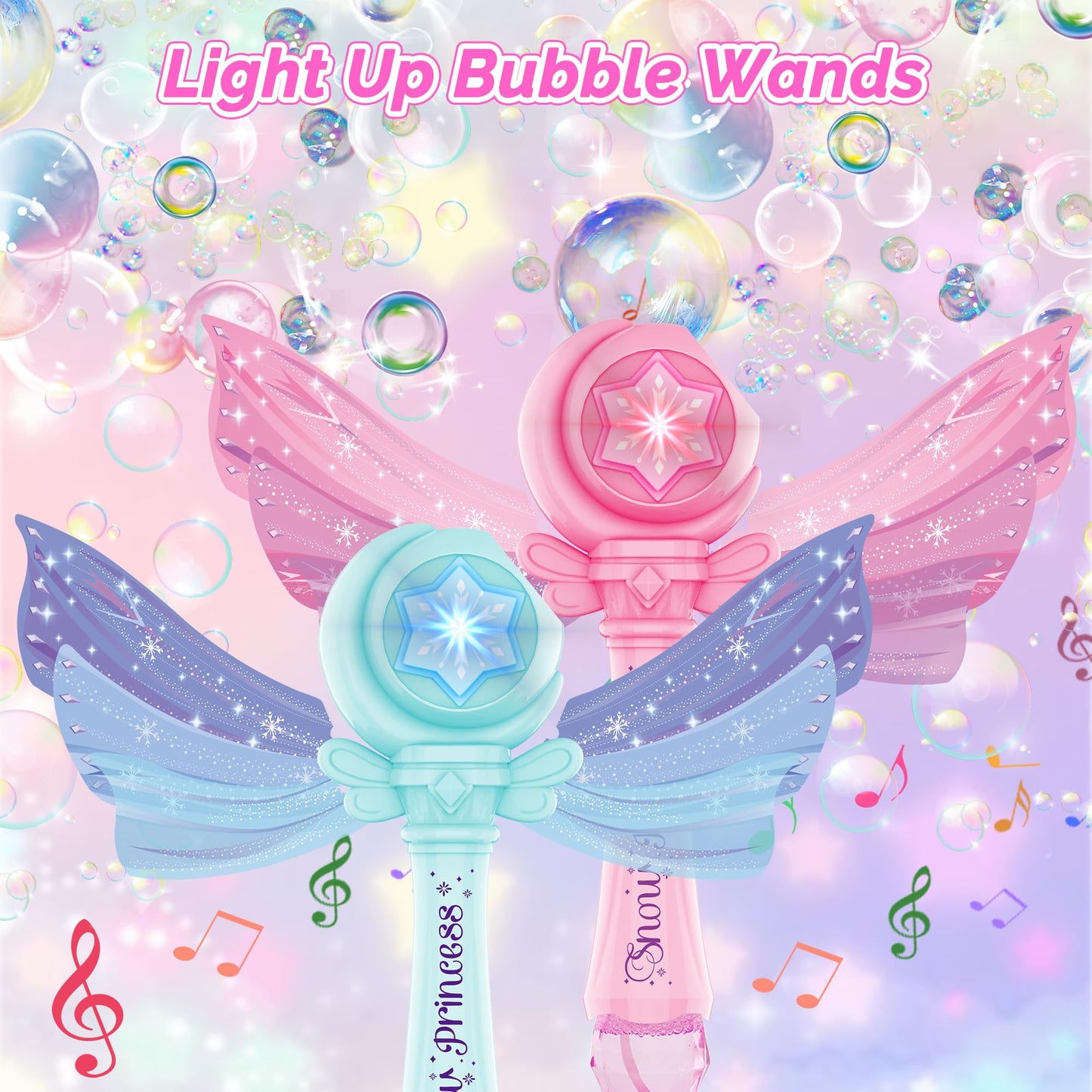 Princess Bubble Wand Set Of 2 For Boys And Girls Gift Aged 3-8,Automatic Bubble Machine Blower Toys With Light And Music For Out