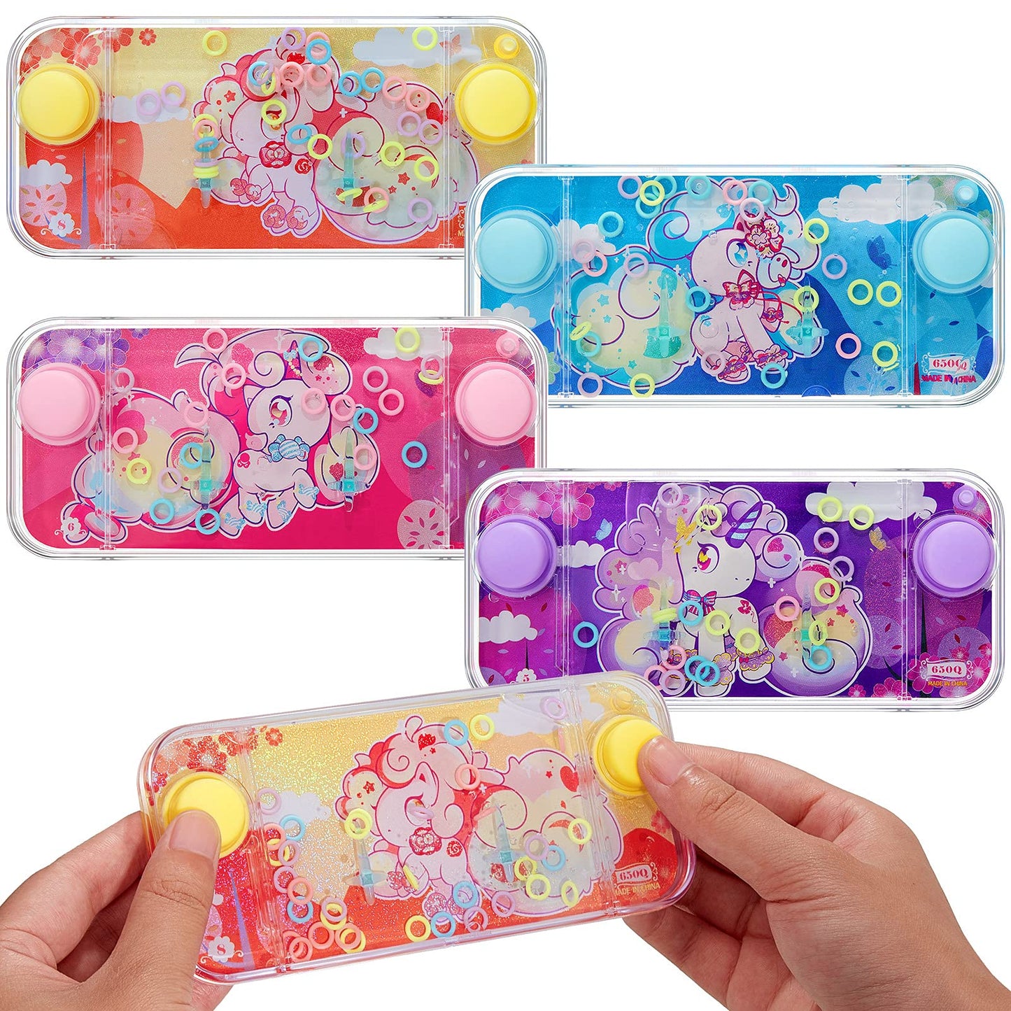 Chalyna 4 Pcs Handheld Water Games Water Ring Toys Multi Color Ring Toss Game Without Road Trip Toys Birthday Gift For Kids Party Favors Bag Fillers Pastime(Cartoon Style)