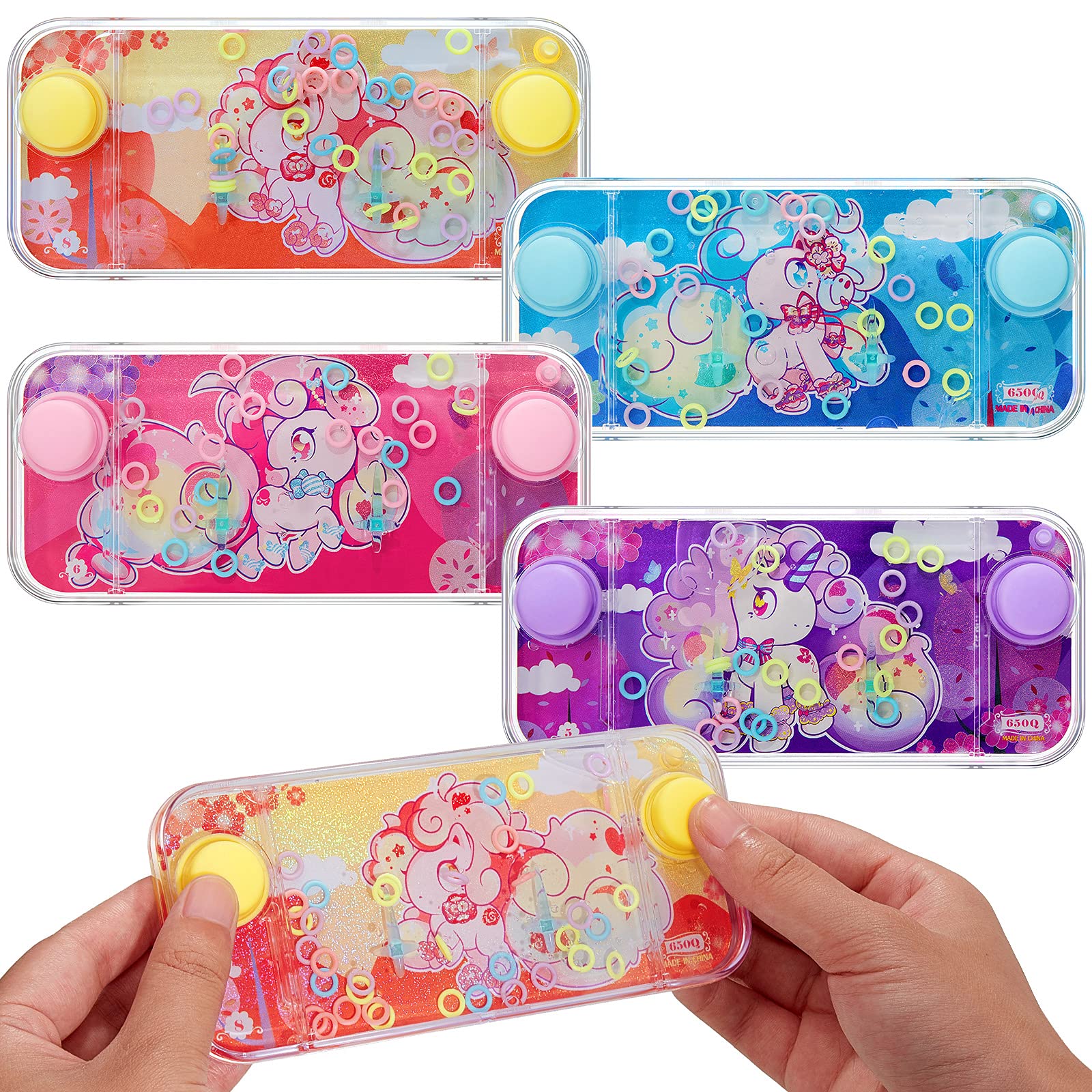 Chalyna 4 Pcs Handheld Water Games Water Ring Toys Multi Color Ring Toss Game Without Road Trip Toys Birthday Gift For Kids Party Favors Bag Fillers Pastime(Cartoon Style)