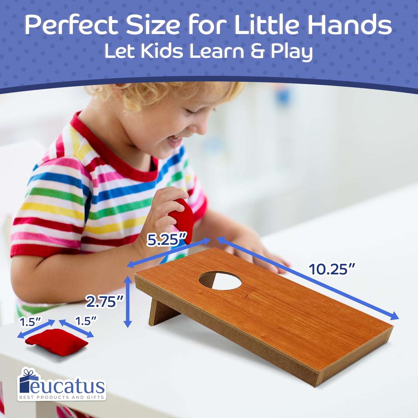 EUCATUS MINI Kids Portable Tabletop Cornhole Set – 2 Boards, 8 Bags, Red & Blue – Perfect for Slumber Parties & Birthdays