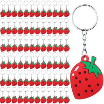 Tondiamo Strawberry Keychain Strawberry Party Favors Cute Fruit Keychain Rubber Keyrings for Summer Classroom Birthday Gifts(72 