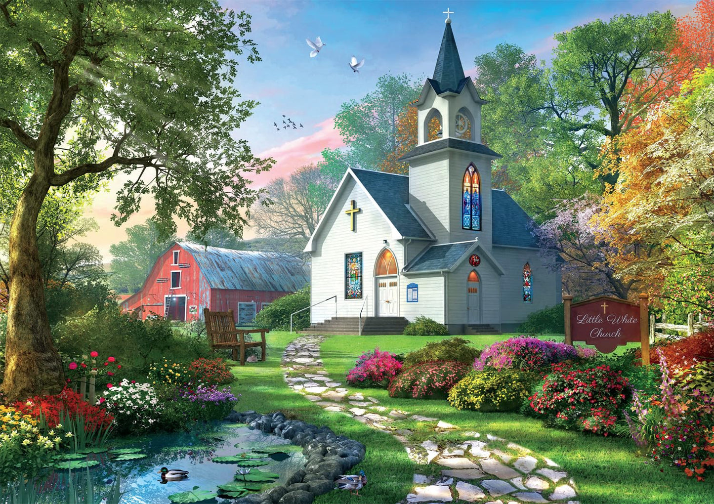 Buffalo Games 500 Piece Jigsaw Puzzle - Little White Chapel, Large, Cardboard, Multicolor, Model 33271, Ideal for Game Nights
