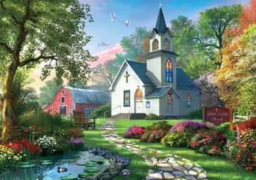 Buffalo Games 500 Piece Jigsaw Puzzle - Little White Chapel, Large, Cardboard, Multicolor, Model 33271, Ideal for Game Nights
