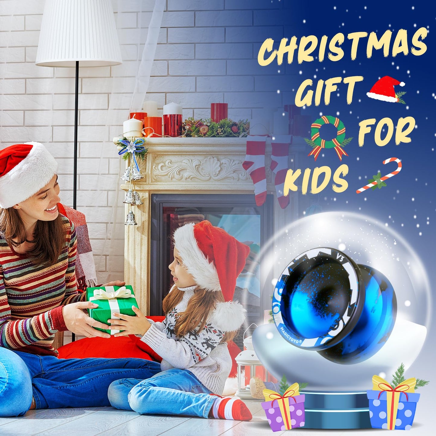 MAGICYOYO V3 Responsive Yoyo - Dual Purpose Metal for Kids & Adults, Small, Black Blue, Includes Replacement Bearing & 12 Strings