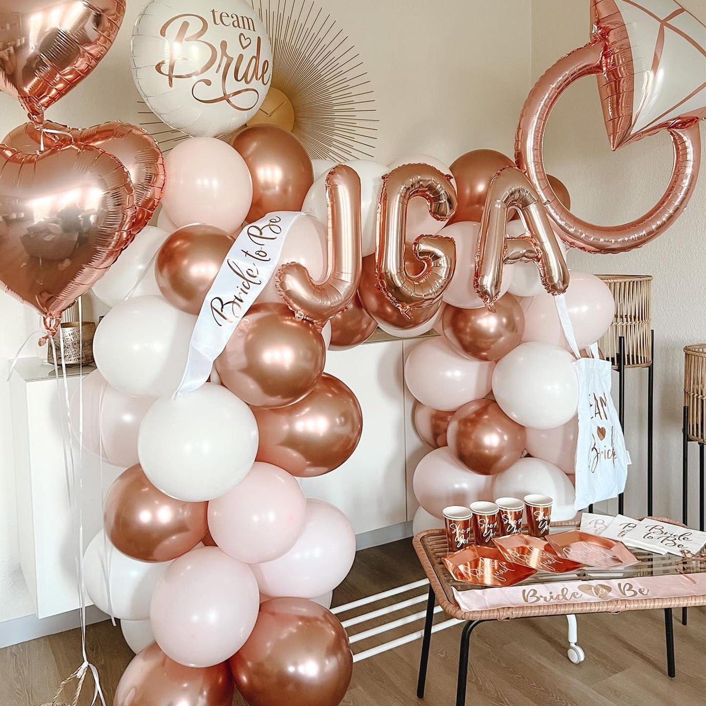 Paready Rose Gold And White Latex Balloons, 60 Pcs 12 Inch Metallic Gold Confetti Balloons With Ribbons For Birthday Party Baby