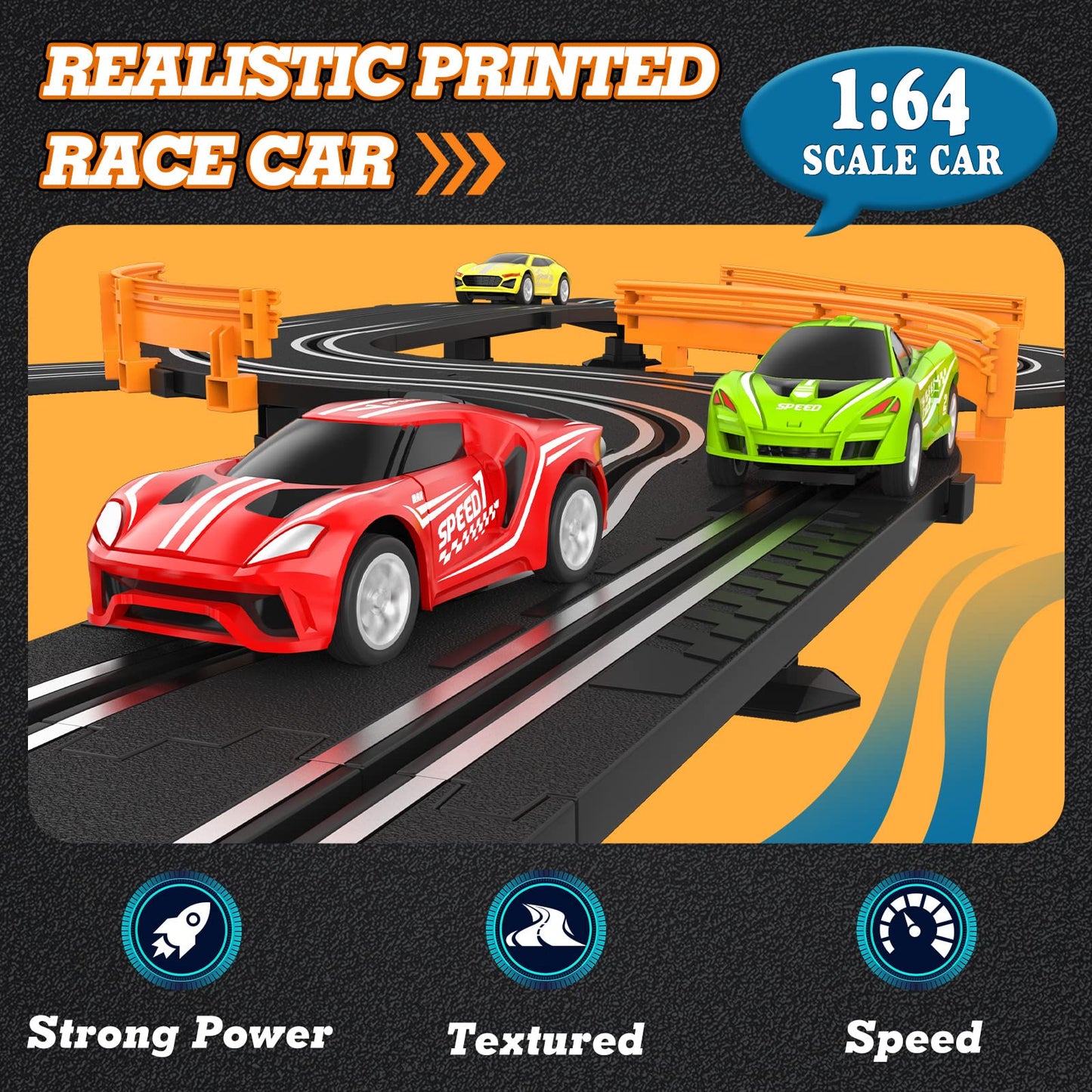 Wupuaait Slot Car Race Track Sets With 4 High-Speed Slot Cars, Battery Or Electric Car Track, Dual Racing Game Lap Counter Circular Overpass Track, Gifts Toys For Boys Kids Age 6 7 8-12