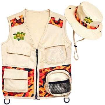 Safari Kidz Outdoor Explorer Kit - Camouflage Cargo Vest And Hat Set, Backyard Nature Adventures, Washable, For Boys And Girls